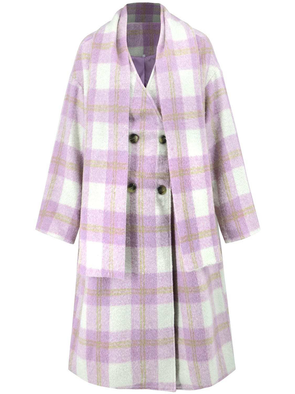 Plaid Button Up Long Sleeve Coat - Trendsi - Flyclothing LLC