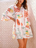 Printed Three-Quarter Sleeve Mini Dress - Trendsi - Flyclothing LLC