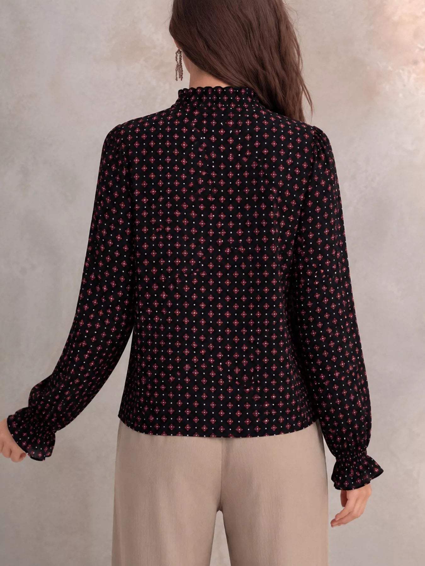 Printed Flounce Sleeve Blouse - Trendsi - Flyclothing LLC
