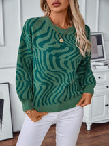 Geometric Round Neck Long Sleeve Sweater - Trendsi - Flyclothing LLC