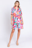 GeeGee Printed Short Sleeve Ruffle Hem Dress - Trendsi