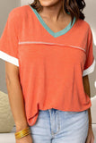 Color Block V-Neck Short Sleeve T-Shirt - Trendsi - Flyclothing LLC