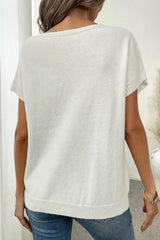 Bow Pattern Knit Short Sleeve Sweater - Trendsi - Flyclothing LLC