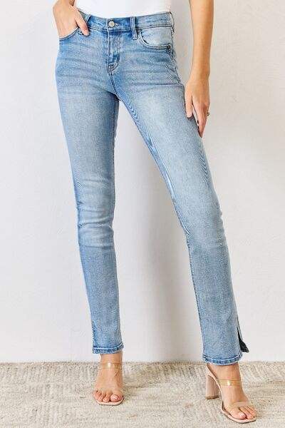 Kancan Full Size Mid Rise Y2K Slit Bootcut Jeans - Trendsi - Flyclothing LLC