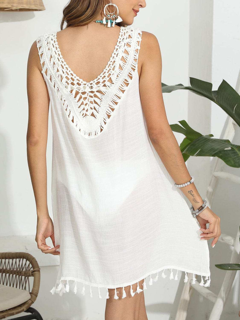 Tassel Scoop Neck Wide Strap Cover-Up - Trendsi - Flyclothing LLC