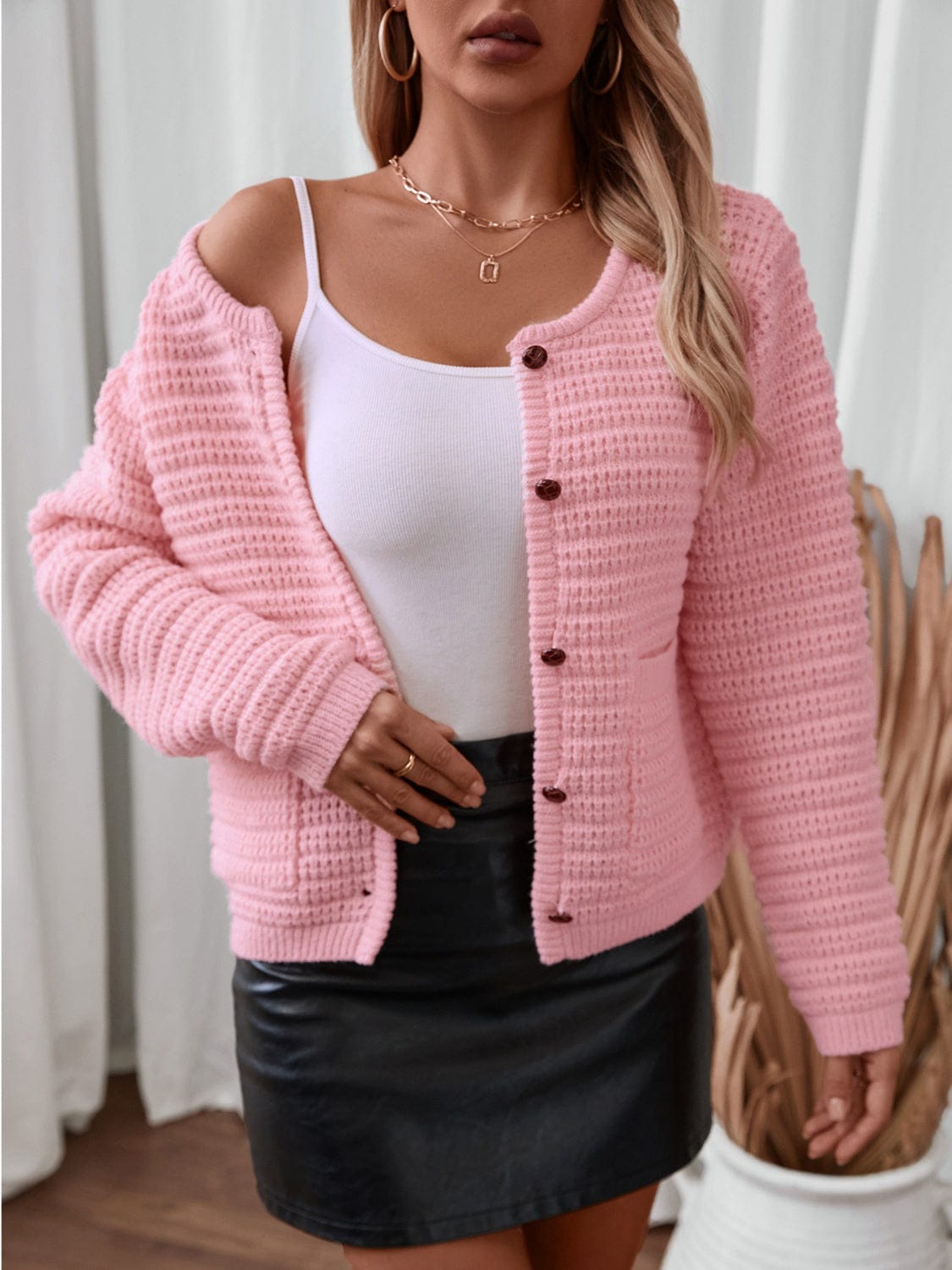 BUtton Up Long Sleeve Cardigan - Trendsi