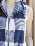 Full Size Pocketed Plaid Vest Coat - Trendsi