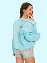 Distressed Distressed Button Up Denim Jacket - Trendsi - Flyclothing LLC