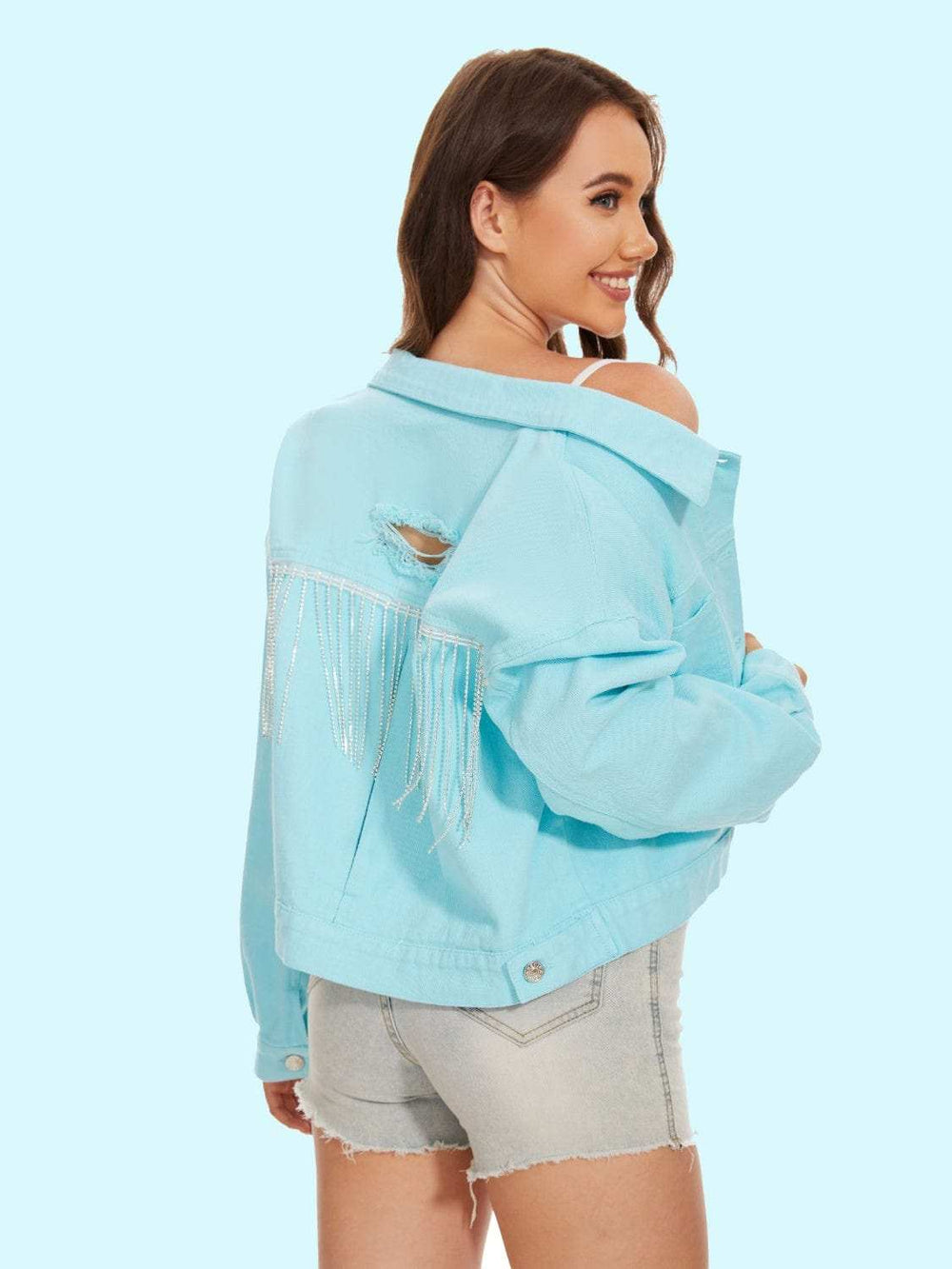 Distressed Distressed Button Up Denim Jacket - Trendsi - Flyclothing LLC