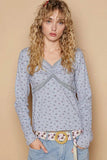 POL Floral V-Neck Long Sleeve T-Shirt - Trendsi