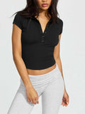 Collared Neck Short Sleeve Top - Trendsi - Flyclothing LLC
