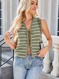 Tie Front Striped Knit Vest - Trendsi