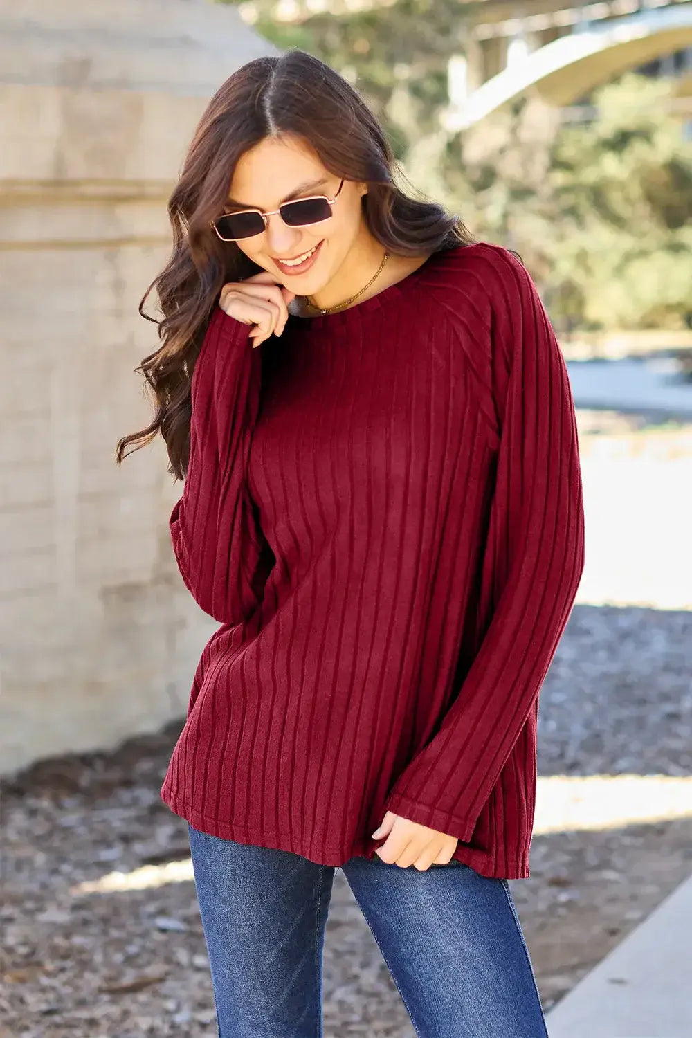 Basic Bae Full Size Ribbed Round Neck Long Sleeve Knit Top - ShopBasicbae - Flyclothing LLC
