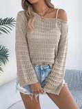 Openwork Boat Neck Long Sleeve Knit Cover Up - Trendsi - Flyclothing LLC