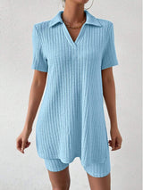 Johnny Collar Short Sleeve Top and Shorts Set - Trendsi - Flyclothing LLC
