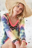 BiBi Tie Dye Terry V-Neck Top - Trendsi