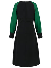 Ruched Contrast Long Sleeve Midi Dress - Trendsi