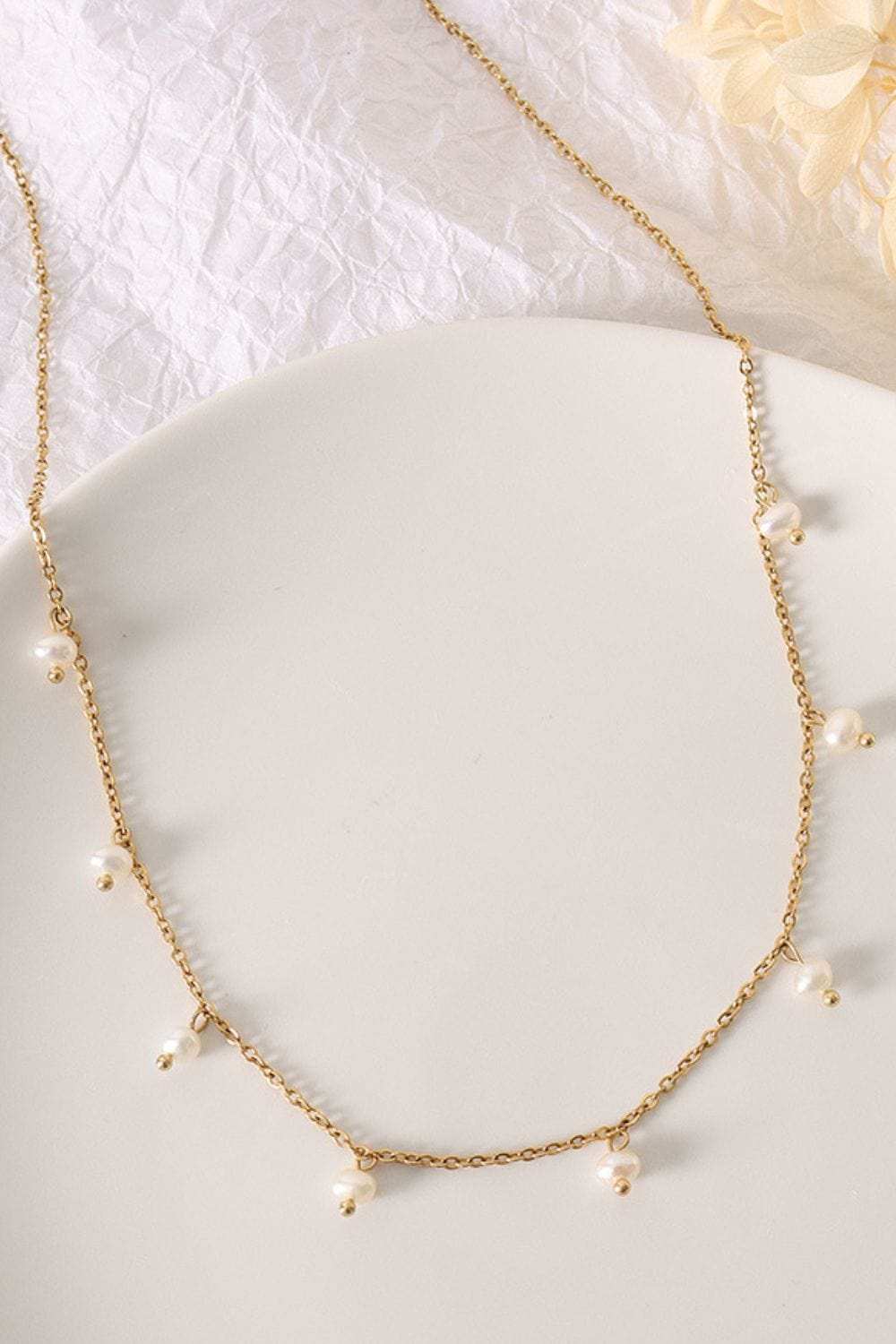 18K Gold-Plated Titanium Steel Pearl Necklace - Trendsi - Flyclothing LLC