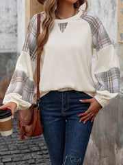 Perfee Plaid Round Neck Long Sleeve Sweatshirt - Trendsi