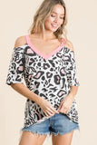 BiBi Leopard Print Top with Shoulder Cut Out - Trendsi