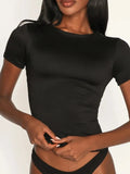 Round Neck Short Sleeve Swim Top - Trendsi