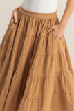 HYFVE Double Gauze Tiered Midi Skirt with Pockets - Trendsi