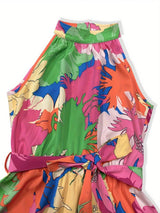 Tied Printed Mock Neck Sleeveless Dress - Trendsi - Flyclothing LLC
