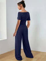 Round Neck Short Sleeve T-Shirt and Pants Set - Trendsi - Flyclothing LLC