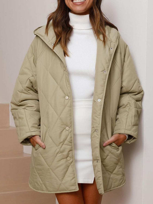 Slit Snap Down Long Sleeve Hooded Jacket - Trendsi - Flyclothing LLC