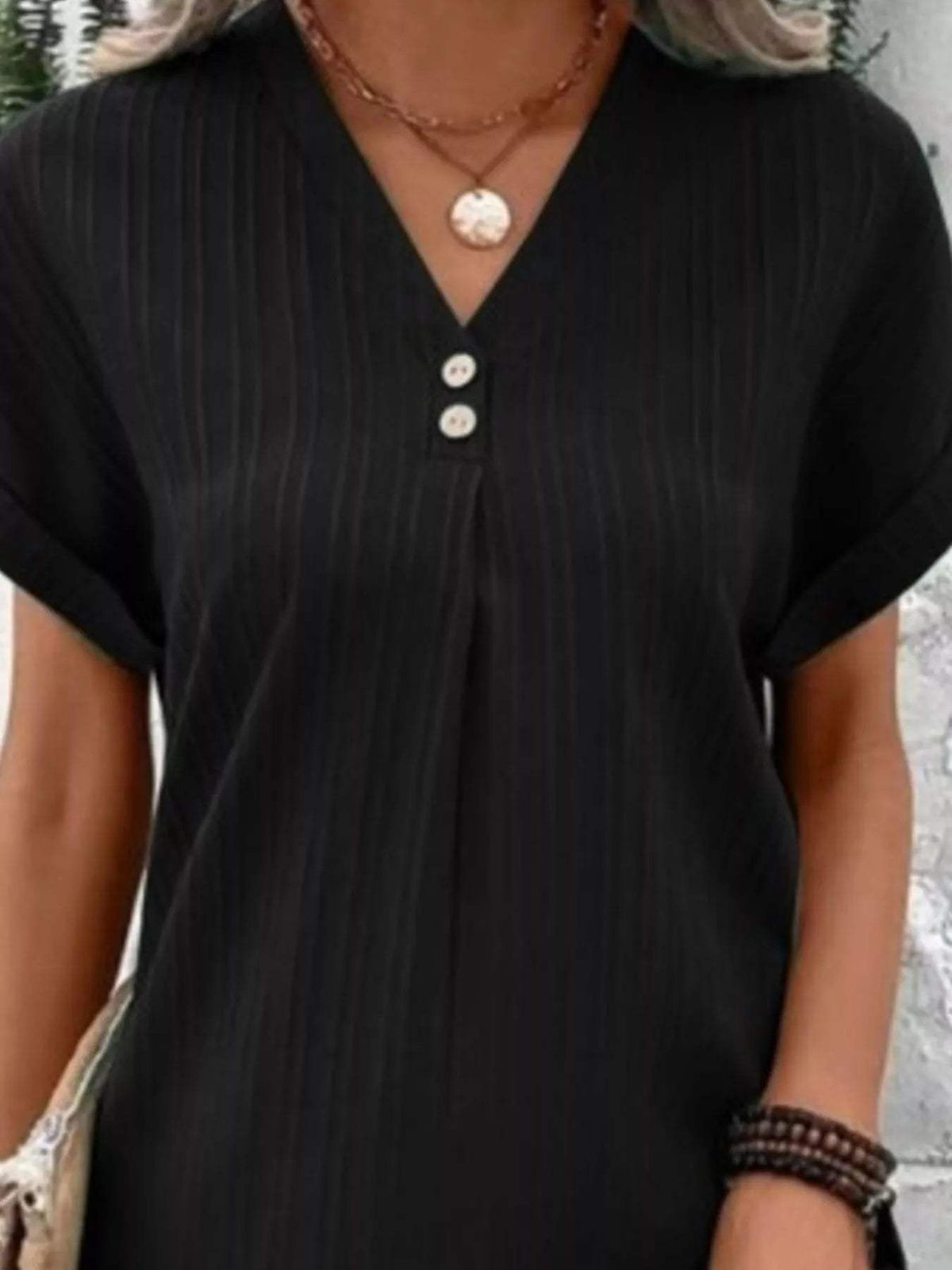 Full Size Casual V-Neck Short Sleeve Dress Plus Size - Trendsi - Flyclothing LLC