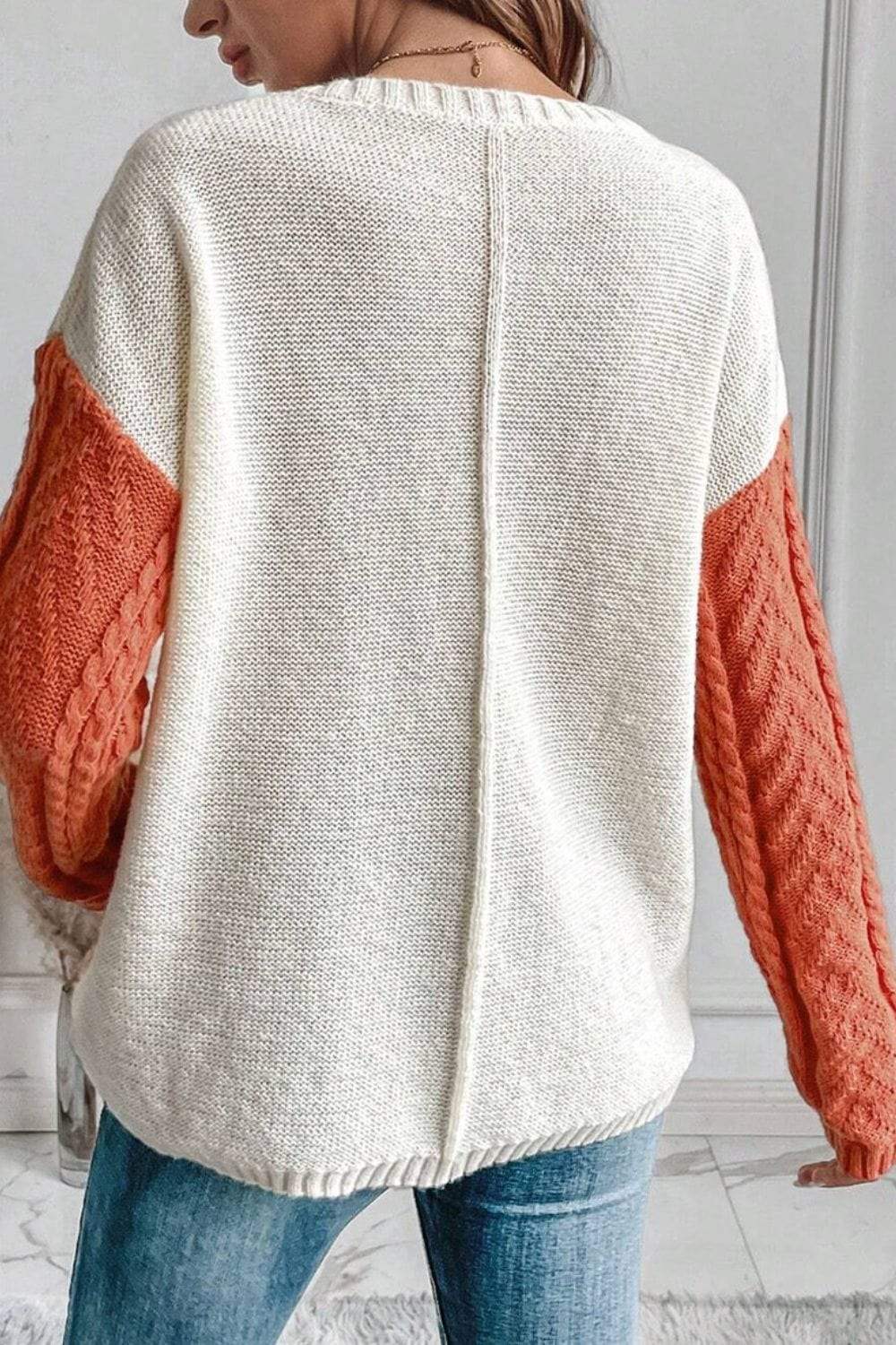 Color Block Round Neck Long Sleeve Sweater - Trendsi - Flyclothing LLC