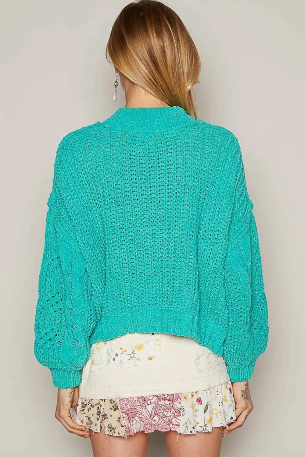 POL Mock Neck Cable Knit Sweater - Trendsi - Flyclothing LLC