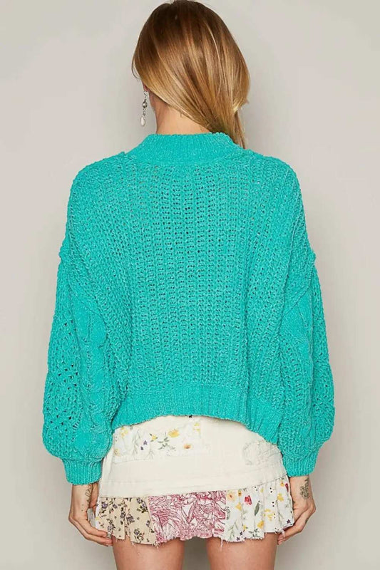 POL Mock Neck Cable Knit Sweater - Trendsi - Flyclothing LLC