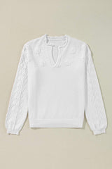 Daisy Notched Long Sleeve Sweater - Trendsi - Flyclothing LLC