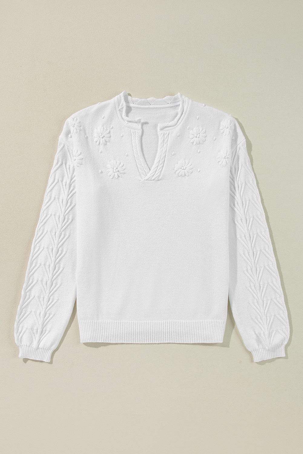 Daisy Notched Long Sleeve Sweater - Trendsi - Flyclothing LLC