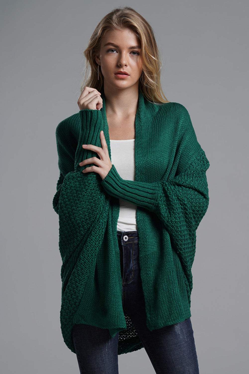 Open Front Batwing Sleeve Cardigan - Trendsi - Flyclothing LLC