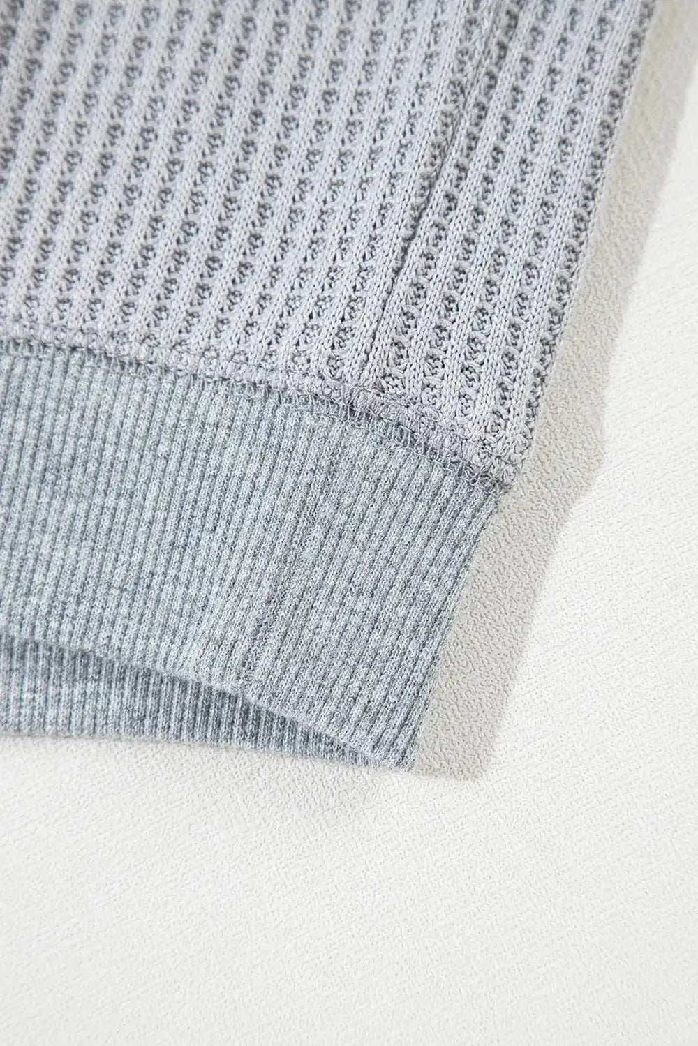 Waffle-Knit Round Neck Long Sleeve Top - Trendsi - Flyclothing LLC