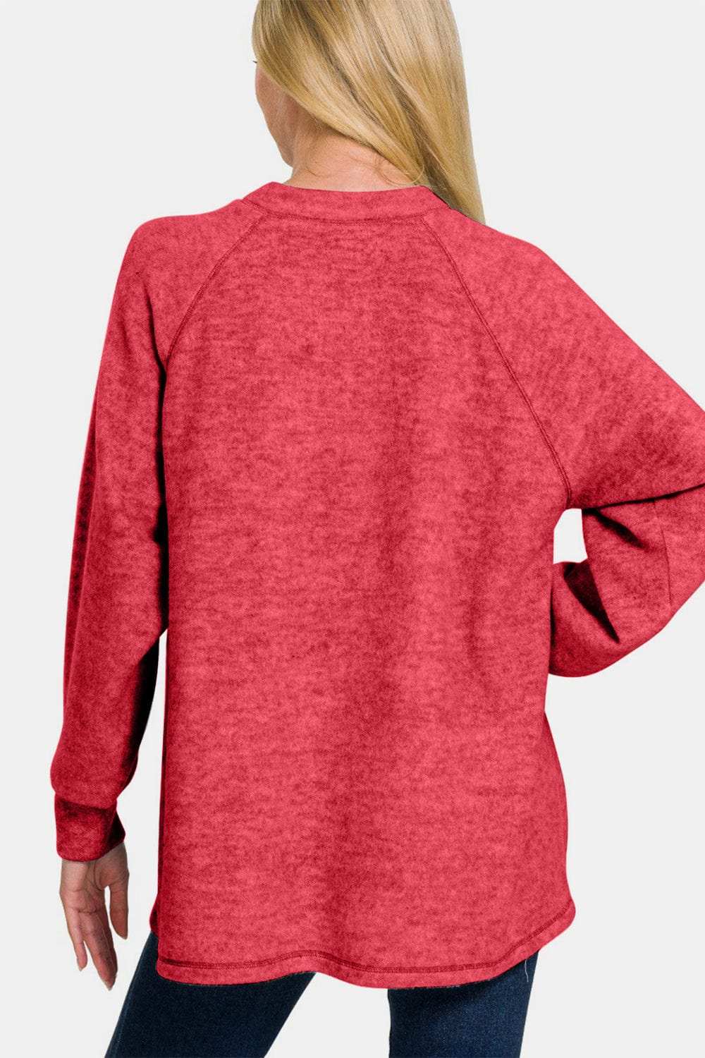 Zenana Full Size Brushed Melange Hacci High-Low Sweater - Trendsi - Flyclothing LLC