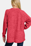 Zenana Full Size Brushed Melange Hacci High-Low Sweater - Trendsi