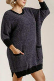 Umgee Full Size Ribbed Hem Round Neck 3/4 Sleeve Sweater Dress with Pockets Plus Size - Trendsi - Flyclothing LLC