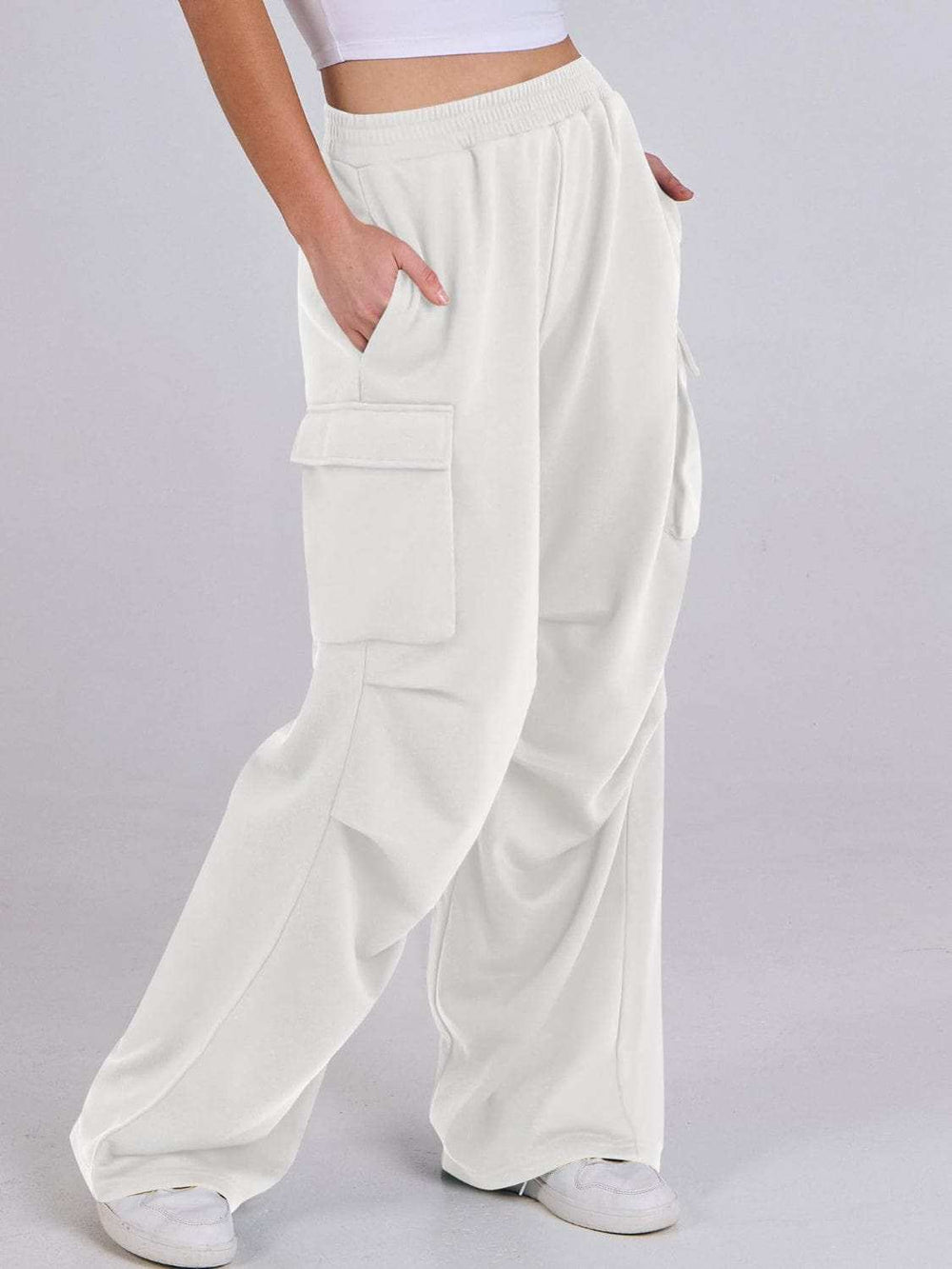 Elastic Waist Wide Leg Pants with Pockets - Trendsi - Flyclothing LLC
