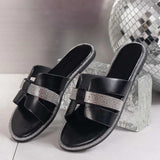 Rhinestone Open Toe Flat Sandals - Trendsi - Flyclothing LLC