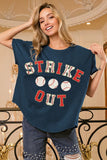 BiBi Strikeout Letter Patches Washed Short Sleeve Top - Trendsi