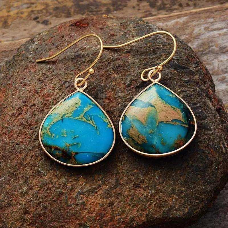 18K Gold-Plated Natural Stone Earrings - Trendsi - Flyclothing LLC