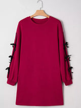 Contrast Striped Bow Detail Drop Shoulder Sweatshirt Dress with Pockets - Trendsi - Flyclothing LLC
