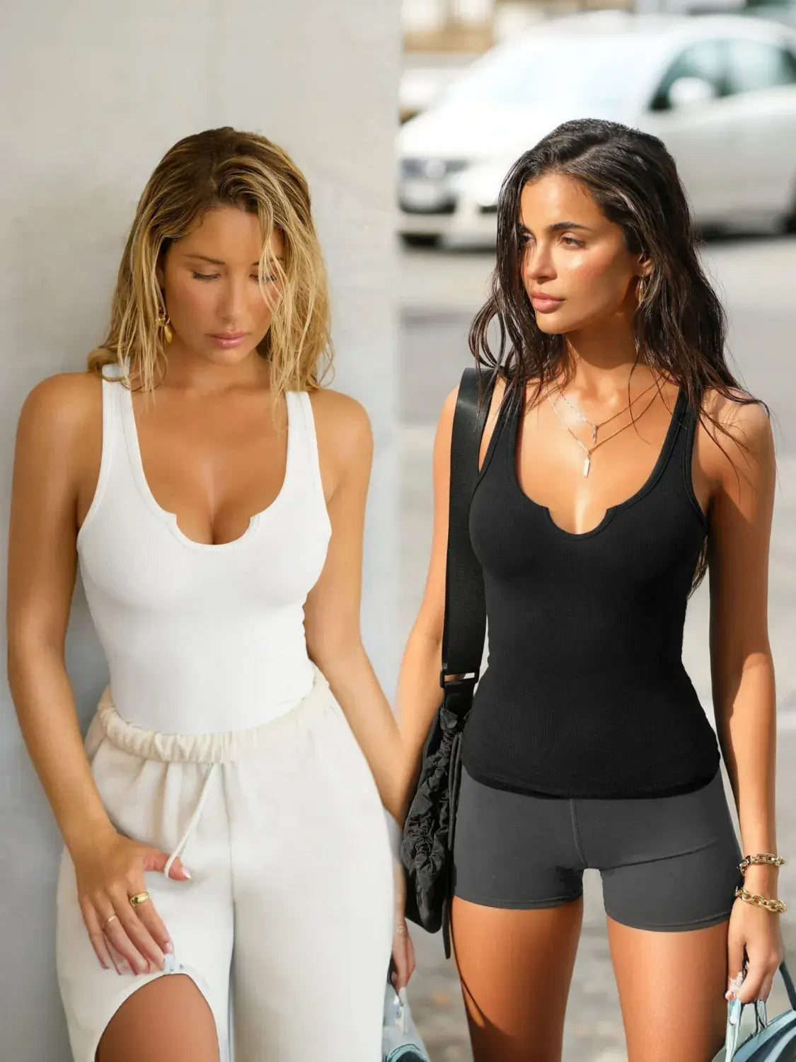2 Piece Ribbed Wide Strap Tank - Trendsi - Flyclothing LLC