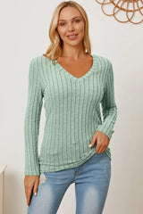 Basic Bae Full Size Ribbed V-Neck Long Sleeve T-Shirt - ShopBasicbae - Flyclothing LLC