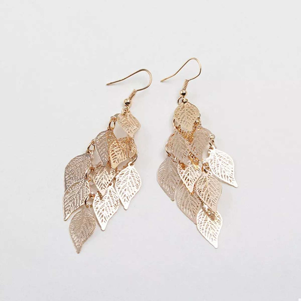 Zinc Alloy Leaf Dangle Earrings - Trendsi - Flyclothing LLC