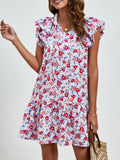 Tied Floral Cap Sleeve Mini Dress - Trendsi