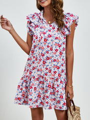 Tied Floral Cap Sleeve Mini Dress - Trendsi